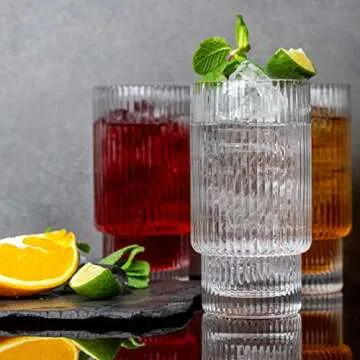 Huge Estate 16OZ Ribbed Glassware Set with Straws