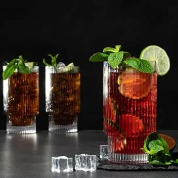 Huge Estate 16OZ Ribbed Glassware Set with Straws