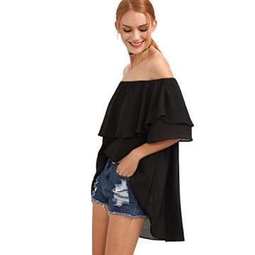 SheIn Women's Eyelet Curved Hem Button Henley Blouse