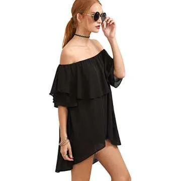 SheIn Women's Eyelet Curved Hem Button Henley Blouse