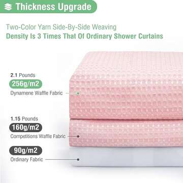 Dynamene Pink Fabric Shower Curtain - Waffle Weave Textured Heavy Duty Cloth Shower Curtains for Bathroom, 256GSM Hotel Luxury Weighted Bath Curtain Set with 12 Hooks,72x72, Pink