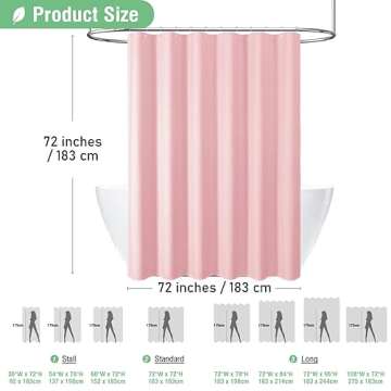 Dynamene Pink Fabric Shower Curtain - Waffle Weave Textured Heavy Duty Cloth Shower Curtains for Bathroom, 256GSM Hotel Luxury Weighted Bath Curtain Set with 12 Hooks,72x72, Pink