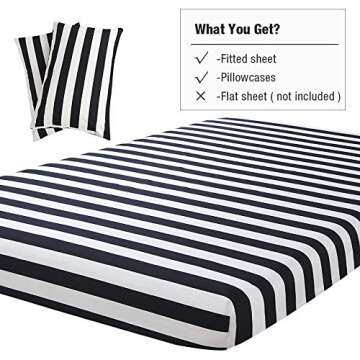 Vaulia Lightweight Microfiber Sheets, Printed Stripe Pattern Design, Black/White Twin Size, 3-Piece Set (1 Fitted Sheet, 2 Pillowcases)