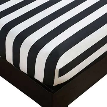 Vaulia Lightweight Microfiber Sheets, Printed Stripe Pattern Design, Black/White Twin Size, 3-Piece Set (1 Fitted Sheet, 2 Pillowcases)