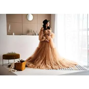 Midiluy Tulle Robe Maternity Dress for Photoshoot Fluffy Pregnancy Dresses Long Bridal Lingerie Bath...