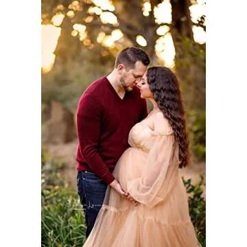 Midiluy Tulle Robe Maternity Dress for Photoshoot Fluffy Pregnancy Dresses Long Bridal Lingerie Bathgown Baby Shower Sleepwear Lavender S