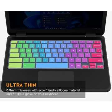 Colorful Keyboard Cover for Dell 11.6 Chromebook 3100 3110 / Chromebook 11 3120 3180 3181 3189 5190 P22T 11.6" / Chromebook 13 3380 13.3" Protective Skin, Dell Chromebook Accessories, Rainbow
