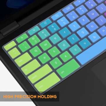 Colorful Keyboard Cover for Dell 11.6 Chromebook 3100 3110 / Chromebook 11 3120 3180 3181 3189 5190 P22T 11.6" / Chromebook 13 3380 13.3" Protective Skin, Dell Chromebook Accessories, Rainbow