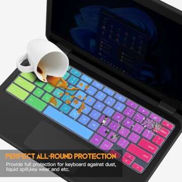 Colorful Keyboard Cover for Dell 11.6 Chromebook 3100 3110 / Chromebook 11 3120 3180 3181 3189 5190 P22T 11.6" / Chromebook 13 3380 13.3" Protective Skin, Dell Chromebook Accessories, Rainbow