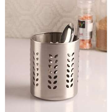 DBY Spoon Holder Stainless Steel Cooking Utensil Holder Round shape spoon holder Stainless Steel Cutlery Holder Kitchen Multi-Function Storage Tool Chopstick Holder Utensil Stand