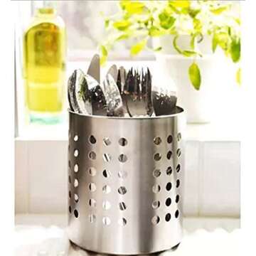 DBY Spoon Holder Stainless Steel Cooking Utensil Holder Round shape spoon holder Stainless Steel Cutlery Holder Kitchen Multi-Function Storage Tool Chopstick Holder Utensil Stand