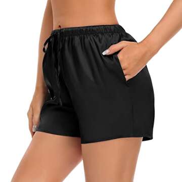 SWOMOG Women's Silk Stain Pajama Shorts Pj Bottoms with Pockets Drawstring Sleep Shorts Boxer Soft Lounge Shorts