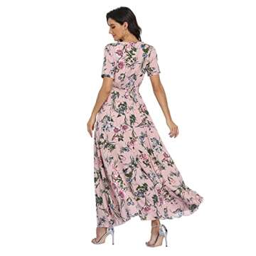VintageClothing Women's Floral Print Maxi Dresses Boho Button Up Split Beach Party Dress,Pale Dogwoo...
