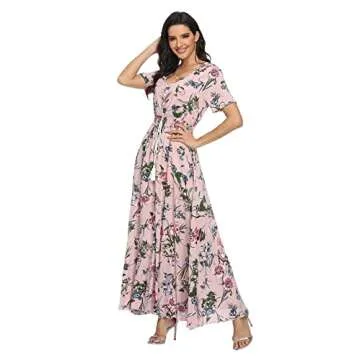 VintageClothing Women's Floral Print Maxi Dresses Boho Button Up Split Beach Party Dress,Pale Dogwood,X-Large