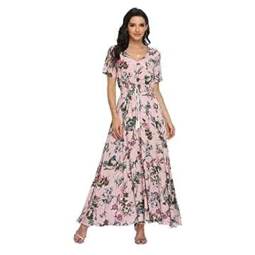 VintageClothing Women's Floral Print Maxi Dresses Boho Button Up Split Beach Party Dress,Pale Dogwood,X-Large