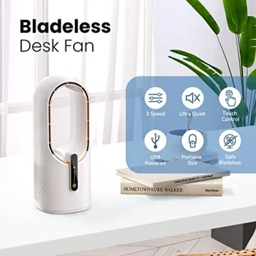 KONSIDEN 11.8 Inch Bladeless Desk Fan - Quiet, 3 Speed Adjustment