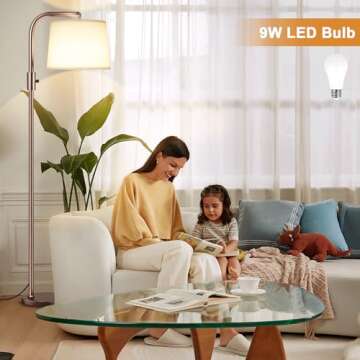 Ambimall Fully Dimmable Floor Lamp - Floor Lamps 9W LED Light Bulbs, Standing Lamps for Living Room, Modern Standing Light Tall Lamp for Bedroom (Brown and White)