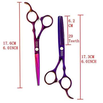 ROCOCO Professional 6.0 inch Salon Hair Cutting Scissors and Hair Thinning Shears with Razor for Barber Hairdresser (Purple)