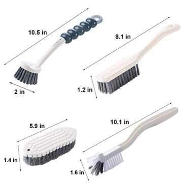 4Pcs Multipurpose Cleaning Brush Set,Kitchen Cleaning Brushes,Includes Grips Dish Brush|Bottle Brush|Scrub Brush Bathroom Brush|Shoe Brush
