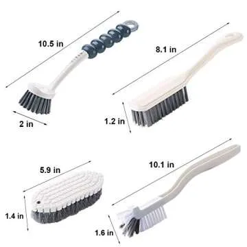 4Pcs Multipurpose Cleaning Brush Set,Kitchen Cleaning Brushes,Includes Grips Dish Brush|Bottle Brush|Scrub Brush Bathroom Brush|Shoe Brush