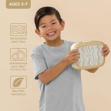 Bentgo Kids 5-Compartment Leak-Proof Bento-Style Lunch Box (Whimsy & Wonder Collection) - Ideal for Ages 3-7, Drop-Proof & Durable, Dishwasher Safe, & Made with BPA-Free Materials (Wavy)