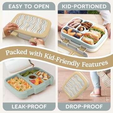 Bentgo Kids 5-Compartment Leak-Proof Bento-Style Lunch Box (Whimsy & Wonder Collection) - Ideal for Ages 3-7, Drop-Proof & Durable, Dishwasher Safe, & Made with BPA-Free Materials (Wavy)