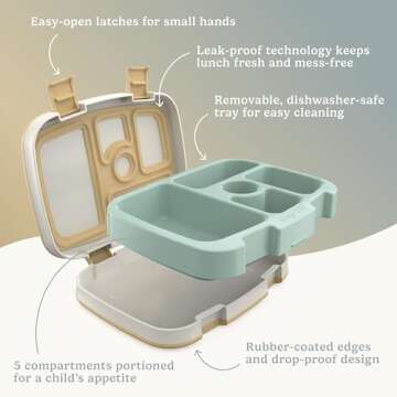 Bentgo Kids 5-Compartment Leak-Proof Bento-Style Lunch Box (Whimsy & Wonder Collection) - Ideal for Ages 3-7, Drop-Proof & Durable, Dishwasher Safe, & Made with BPA-Free Materials (Wavy)