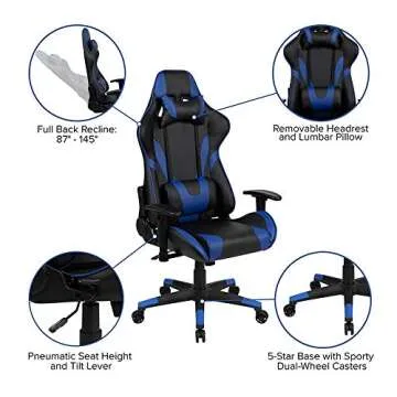 Flash Furniture X20 Gaming Chair Racing Office Ergonomic Computer PC Adjustable Swivel Chair with Fully Reclining Back in Blue LeatherSoft