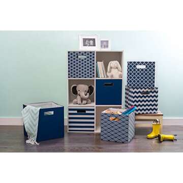DII Polyester Cube Storage Collection Collapsible Hard Sided Bin, 13x13x13", Nautical Blue
