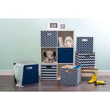 DII Polyester Cube Storage Collection Collapsible Hard Sided Bin, 13x13x13", Nautical Blue
