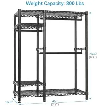 VIPEK V2S Garment Rack Heavy Duty Commercial Grade Rack, 4 Tiers Adjustable Wire Shelving Clothing Racks with 3 Hanging Rods, Freestanding Closet Metal Wardrobe Closet, Max Load 800LBS, Black