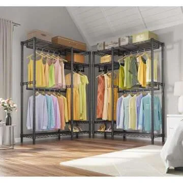 VIPEK V2S Garment Rack Heavy Duty Commercial Grade Rack, 4 Tiers Adjustable Wire Shelving Clothing Racks with 3 Hanging Rods, Freestanding Closet Metal Wardrobe Closet, Max Load 800LBS, Black