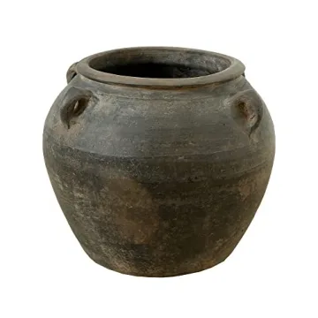 Artissance Home Large Gray Pottery Indoor Outdoor Vintage Water Jar with 4 Handles