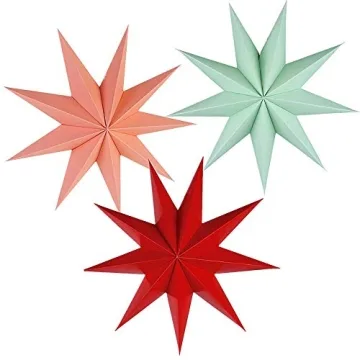 Kiddale 3 Pieces 3D 12" Large Paper Star Hanging Star Red Green Pink Paper Star Decorations for Wedd...