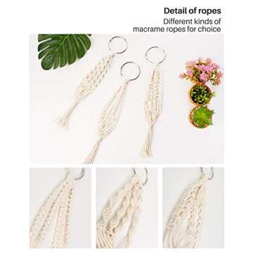 MoHern Mini Macrame Plant Hanger with Pot, 3 Pcs Small Cute Hanging Rearview Mirror Charms, Boho Car Decor, for Plant Lover