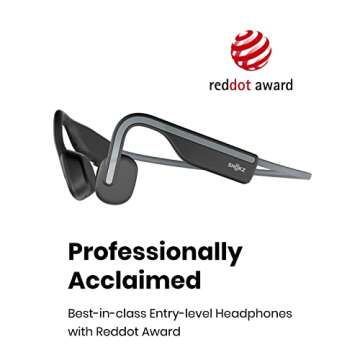 SHOKZ OpenMove - Open-Ear Bluetooth Sport Headphones, Bone Conduction Wireless Earphones, Sweatproof for Running and Workouts, with Sticker Pack, Grey