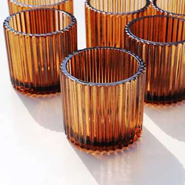 VOHO Votive Candle Holders for Wedding Candles, Amber Glass Candle Holder Set of 6, Tealight Candle Holder Bulk for Wedding Decor, Table Centerpiece, Birthday Party