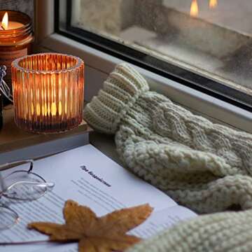 VOHO Votive Candle Holders for Wedding Candles, Amber Glass Candle Holder Set of 6, Tealight Candle Holder Bulk for Wedding Decor, Table Centerpiece, Birthday Party