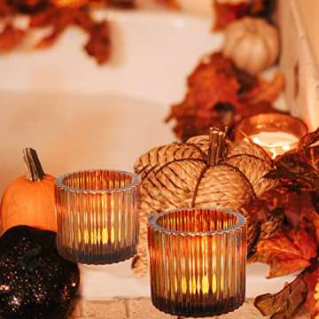 VOHO Votive Candle Holders for Wedding Candles, Amber Glass Candle Holder Set of 6, Tealight Candle Holder Bulk for Wedding Decor, Table Centerpiece, Birthday Party