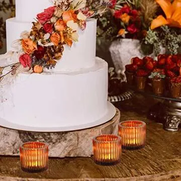 VOHO Votive Candle Holders for Wedding Candles, Amber Glass Candle Holder Set of 6, Tealight Candle Holder Bulk for Wedding Decor, Table Centerpiece, Birthday Party