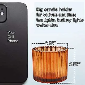 VOHO Votive Candle Holders for Wedding Candles, Amber Glass Candle Holder Set of 6, Tealight Candle Holder Bulk for Wedding Decor, Table Centerpiece, Birthday Party