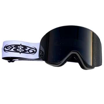 986 SKI AND SNOWBOARD GOGGLES (WHITE STRAP), PRODUCTIONS, ANTI-FOG, MAGNETIC LENS, ONE SIZE FITS ALL, TRENDY/STYLISH, COMFY FIT, SLEEK DESIGN, 100% Polarized Goggles, AFFORDABLE PRICE,