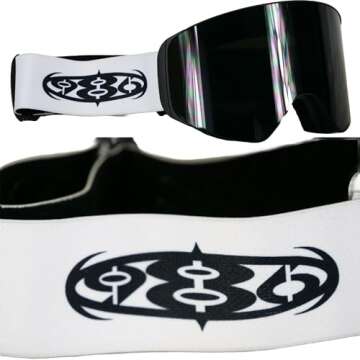 986 SKI AND SNOWBOARD GOGGLES (WHITE STRAP), PRODUCTIONS, ANTI-FOG, MAGNETIC LENS, ONE SIZE FITS ALL, TRENDY/STYLISH, COMFY FIT, SLEEK DESIGN, 100% Polarized Goggles, AFFORDABLE PRICE,