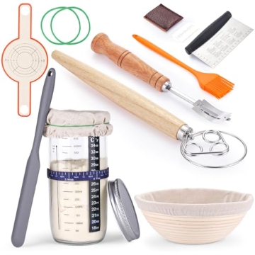 Sourdough Starter Kit for Bread Making,Bread Proofing Baskets Set of 1 9 inch Round Dough Proofing B...