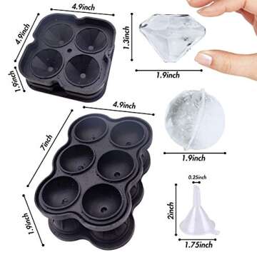 JOHOUSE 2PCS Round Ice Cube Mold, Silicone Ice Cube Molds, Diamond Ice Cube Molds for Whiskey Cocktails & DIY Black