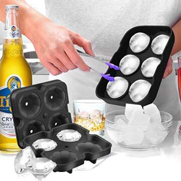 JOHOUSE 2PCS Round Ice Cube Mold, Silicone Ice Cube Molds, Diamond Ice Cube Molds for Whiskey Cocktails & DIY Black