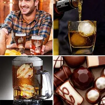 JOHOUSE 2PCS Round Ice Cube Mold, Silicone Ice Cube Molds, Diamond Ice Cube Molds for Whiskey Cocktails & DIY Black