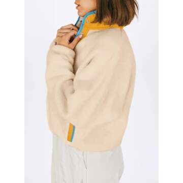 Dokotoo Womens Oversized Sweatshirts Fuzzy Fleece Button Color Block Long Sleeve Sweatshirt Cute Relaxed Fit Hoodie Tops Pullover Outerwear Fall Winter Trendy 2024 Clothes with Pockets Beige X-Large