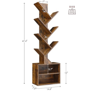 Stylish SUNMORY 6 Tier Tree Bookshelf for Small Spaces