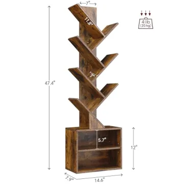 Stylish SUNMORY 6 Tier Tree Bookshelf for Small Spaces